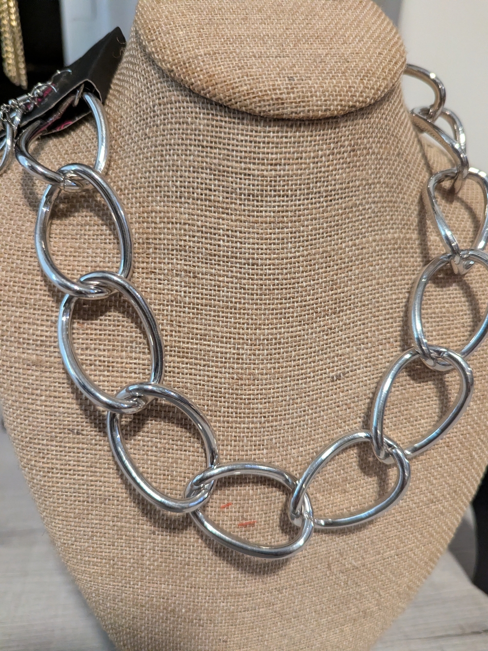 Silver Large Oval Link With Necklace With Earrings - Women Jewelry